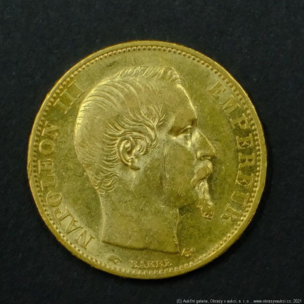 Neznámý autor - Francie zlatý 20 frank NAPOLEON III. 1858 A. Zlato 900/1000, hrubá hmotnost 6,45g 