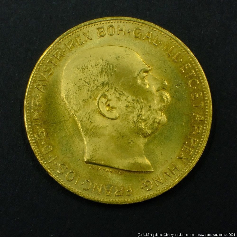 Neznámý autor - Rakousko Uhersko zlatá 100 Koruna  1915 pokračující ražba. Zlato 900/1000, hrubá hmotnost mince 33,875g