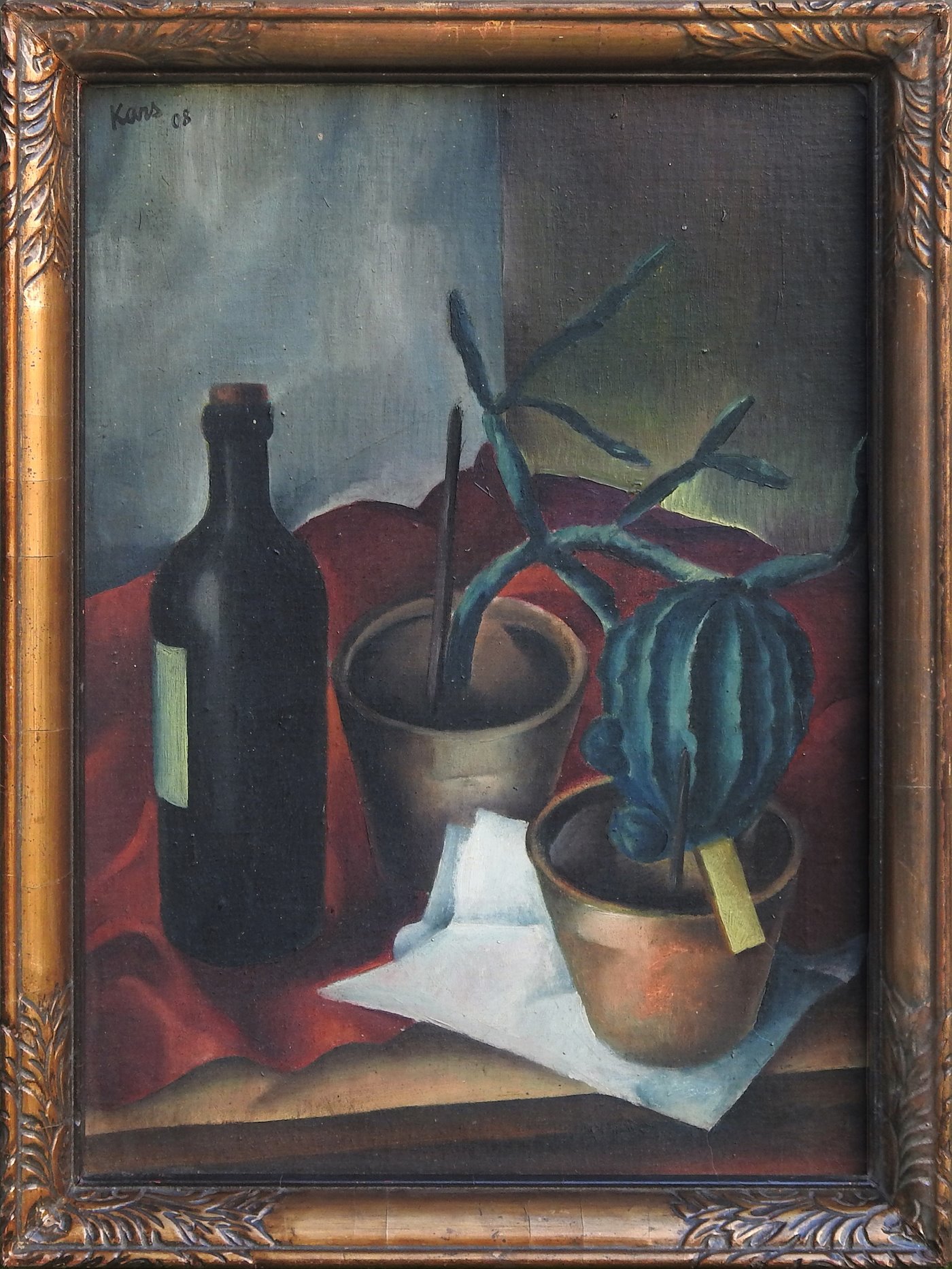 Georges Kars - Zátiší s kaktusem a lahví