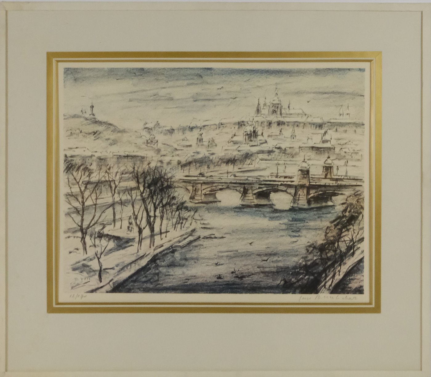 Jan B. Melichar - Konvolut 2 litografií: Praha v zimě a Zpívající fontána