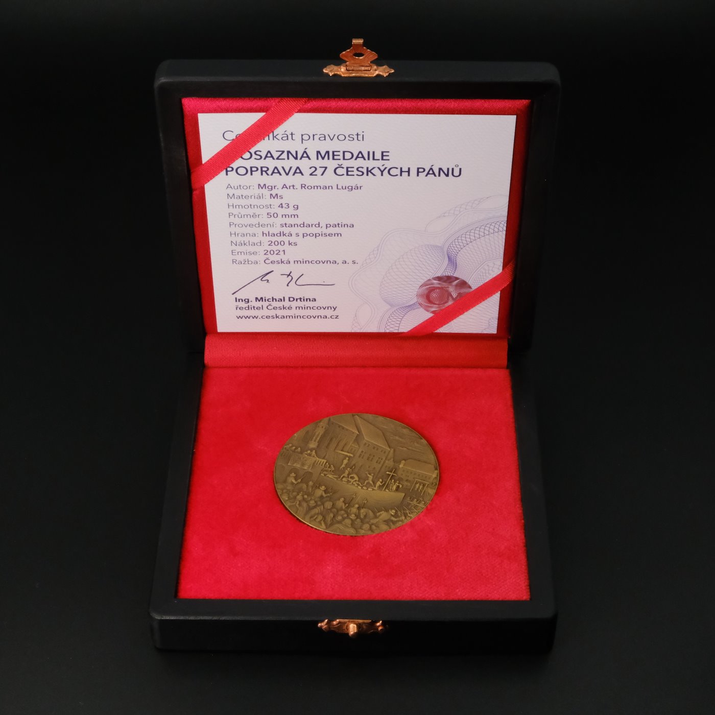 Mince - Výroční Mosazná medaile k popravě 27 českých pánů v roce 1621 R, hmotnost 43g