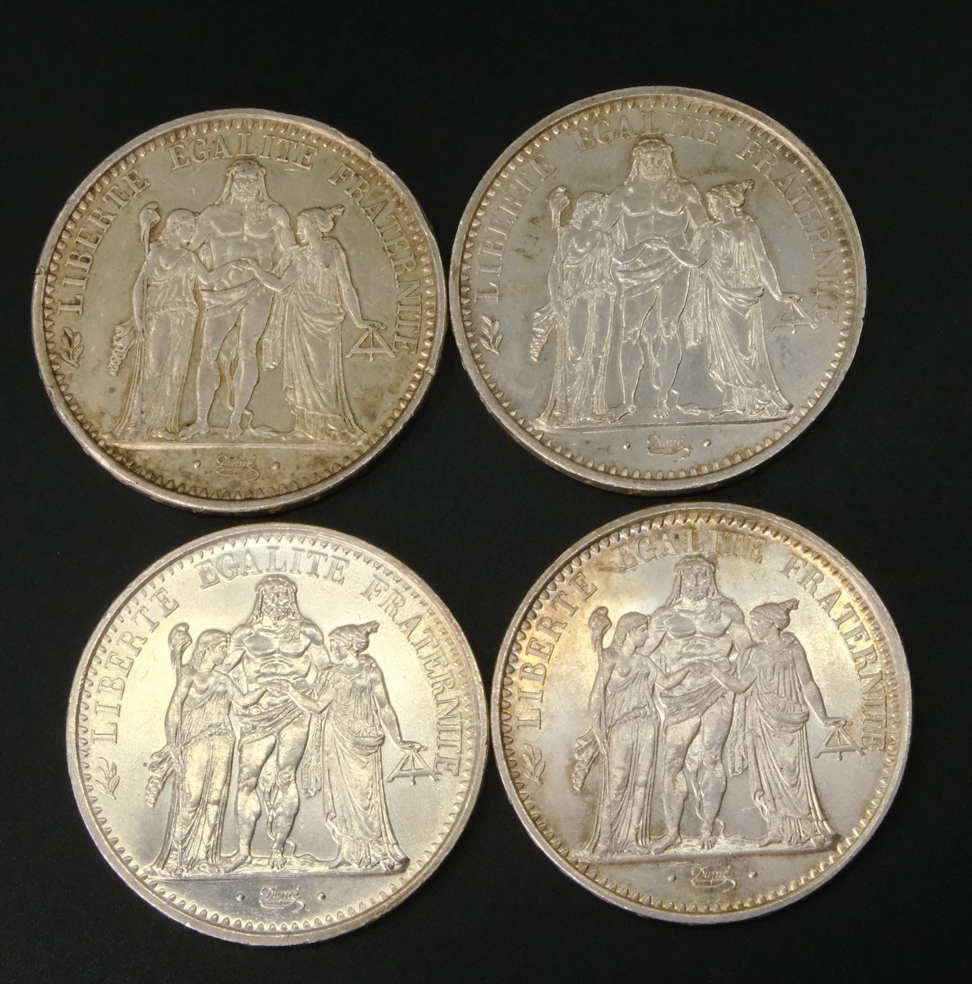 Mince - SADA stříbro 4 kusů 10 Frank Francie 1965-68, Stříbro 900/1000, hrubá hmotnost 1 ks 25g