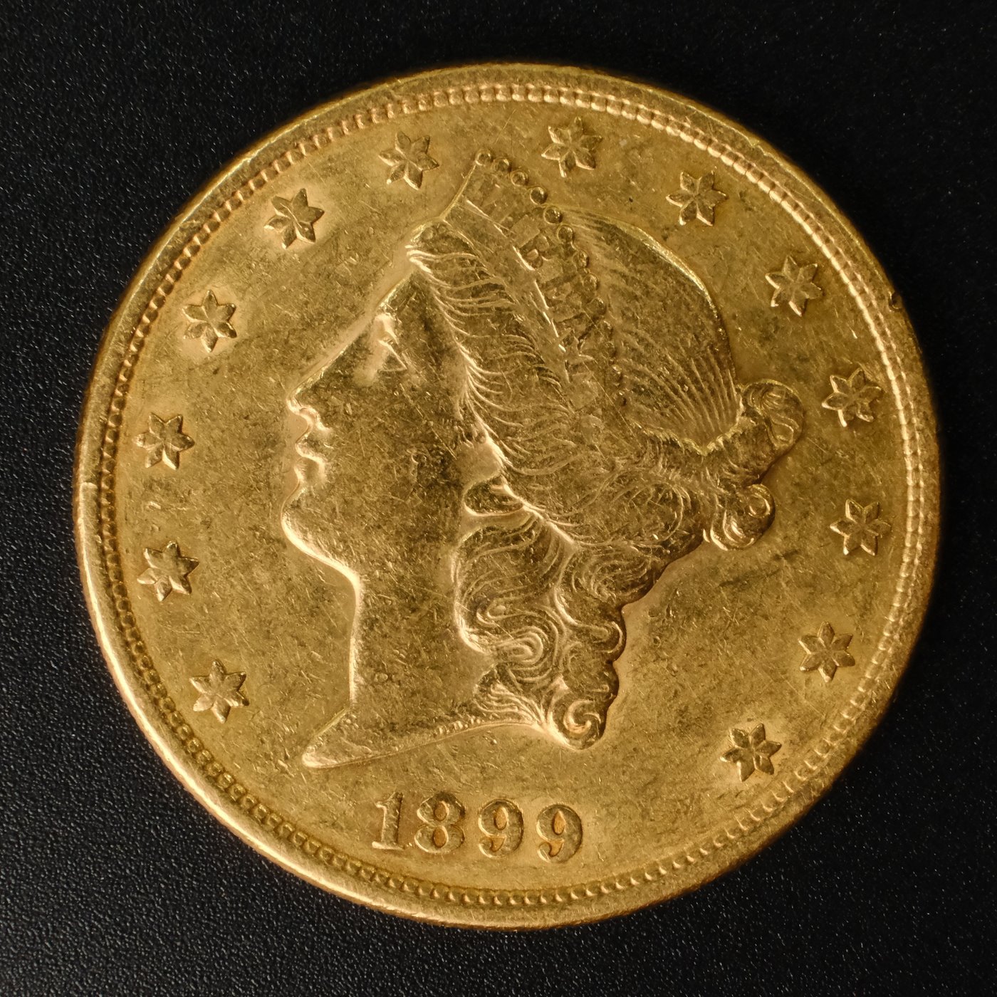 Mince - Zlatá mince American 20 Dollar Liberty Head 1899 S. Zlato 900/1000 hrubá hmotnost 33,43g