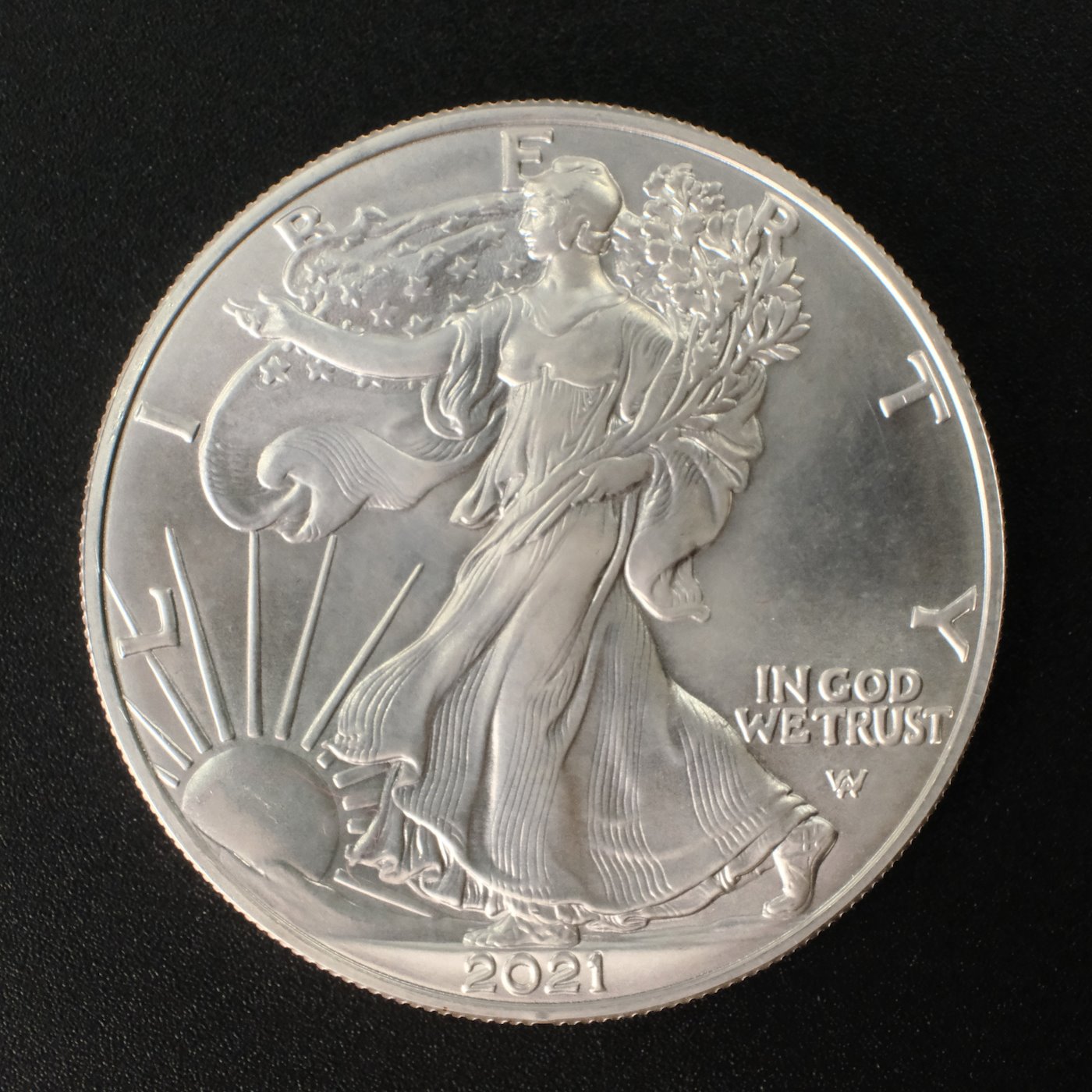 Mince - 1 kus Stříbrné mince 1 Unce 1 dolar SVOBODA 2021 II.typ. Stříbro 999/1000, hrubá hmotnost 31,15 g