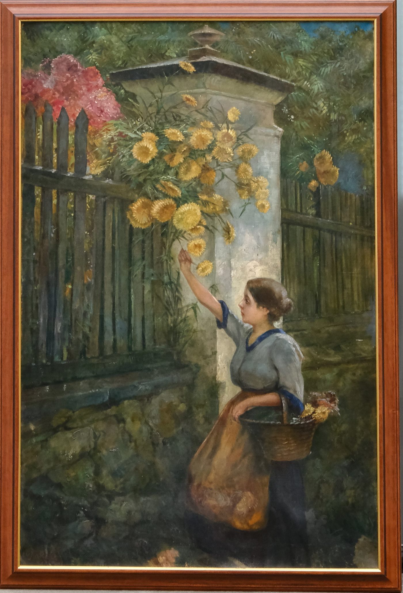 Signováno nečitelně - Dívka s košíkem květin