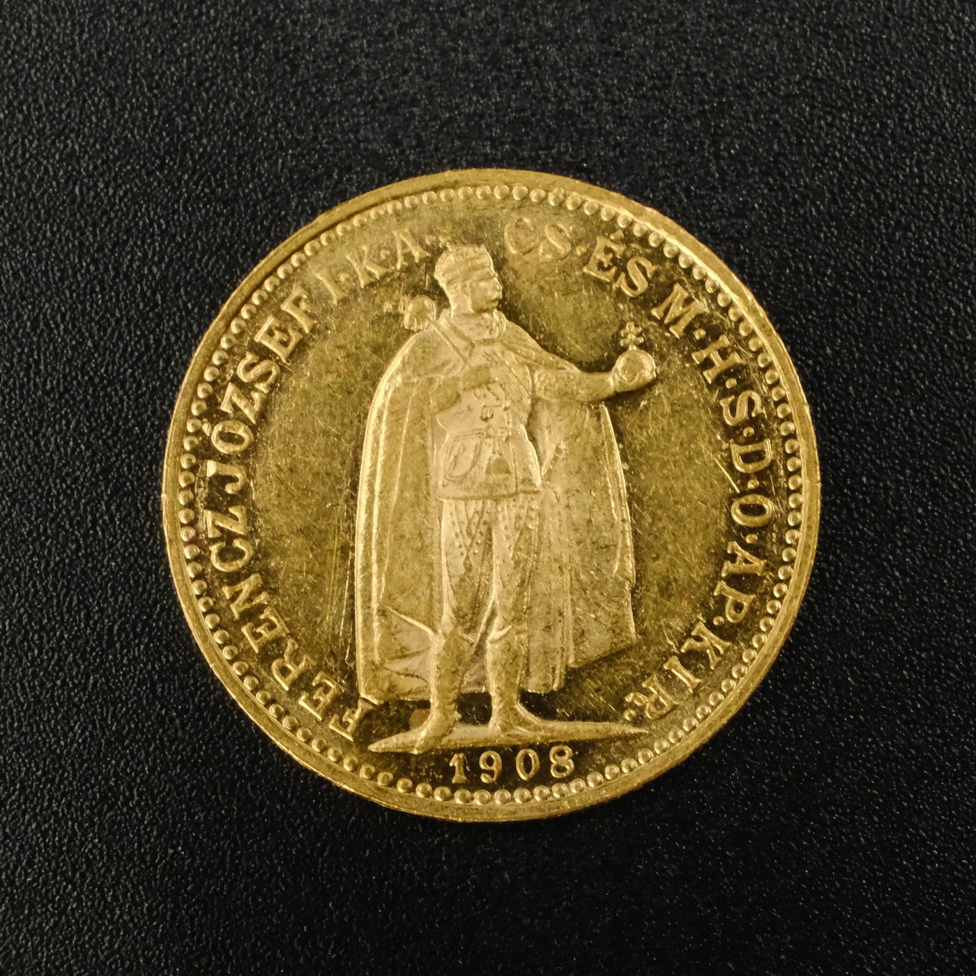 Mince - Rakousko Uhersko zlatá 10 Koruna 1908 K.B. uherská, zlato 900/1000, hrubá hmotnost mince 3,387g 
