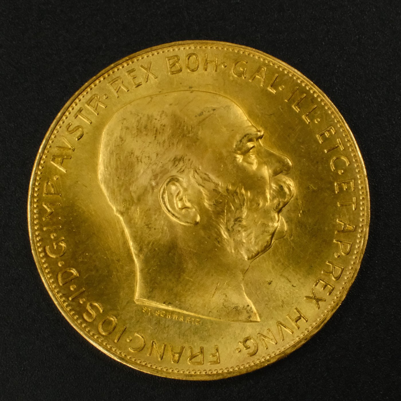 Mince - Rakousko Uhersko zlatá 100 Koruna  1915 pokračující ražba, zlato 900/1000, hrubá hmotnost mince 33,875g