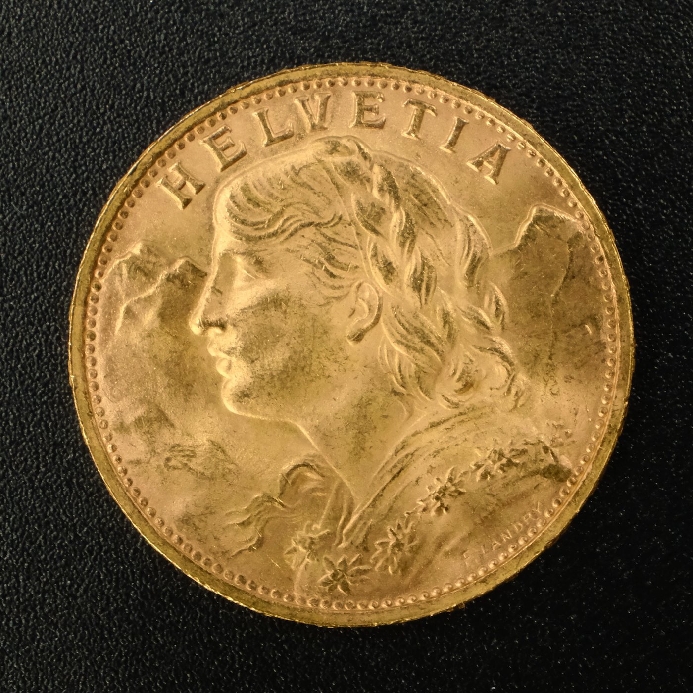 Mince - Švýcarsko zlatý 20 frank VRENELI 1947 B, zlato 900/1000, hrubá hmotnost 6,5g