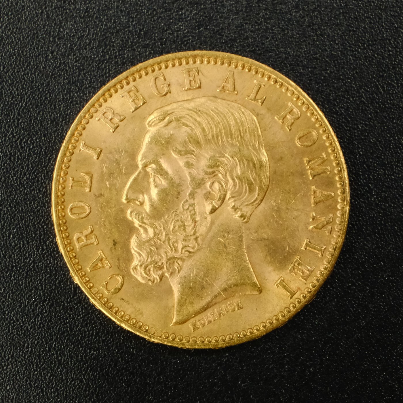 Mince - Rumunsko zlatý 20 LEI  KAREL I.1890 B, zlato 900/1000, hrubá hmotnost 6,45g