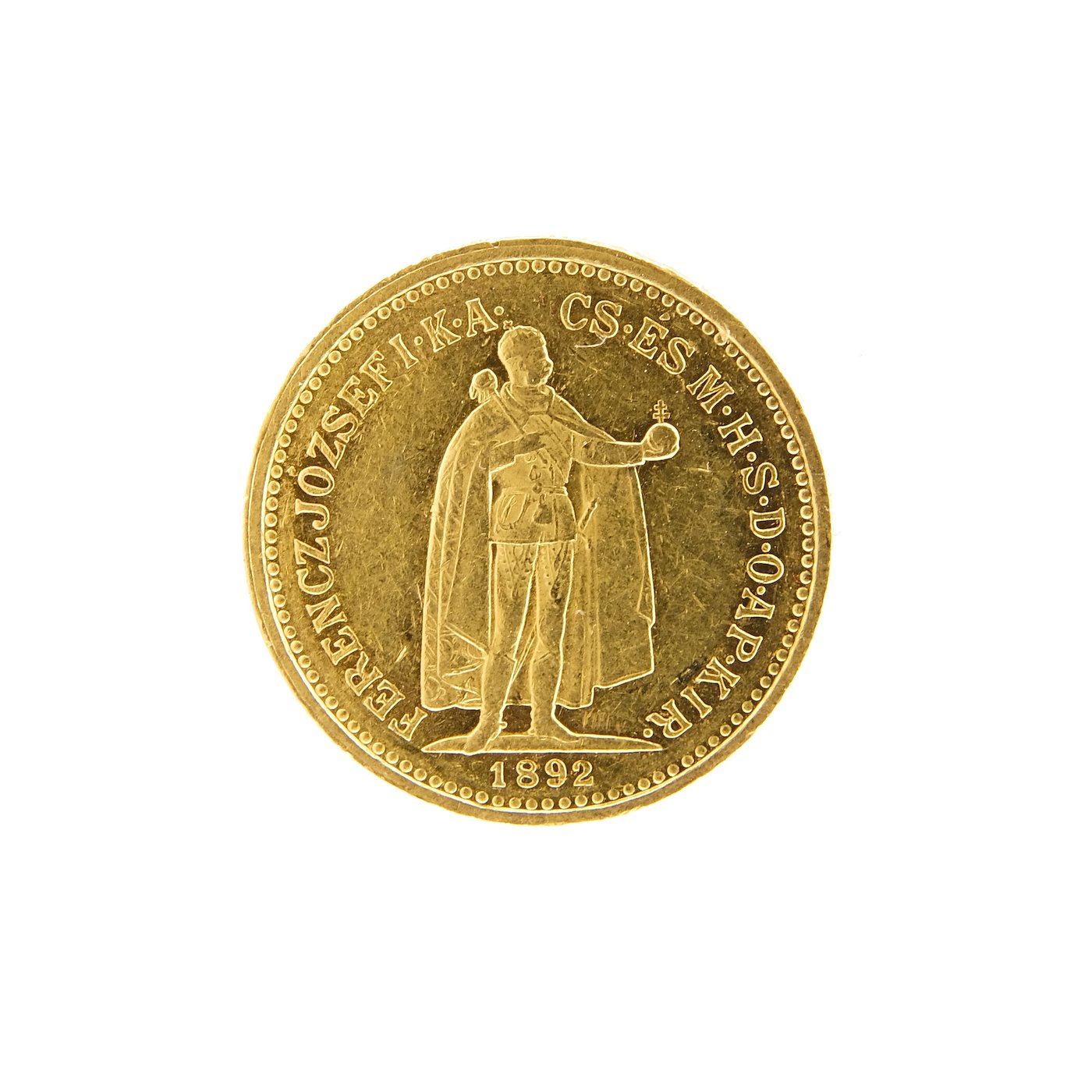 Mince - Rakousko Uhersko zlatá 10 Koruna 1892 K.B. uherská. Zlato 900/1000, hrubá hmotnost mince 3,387g