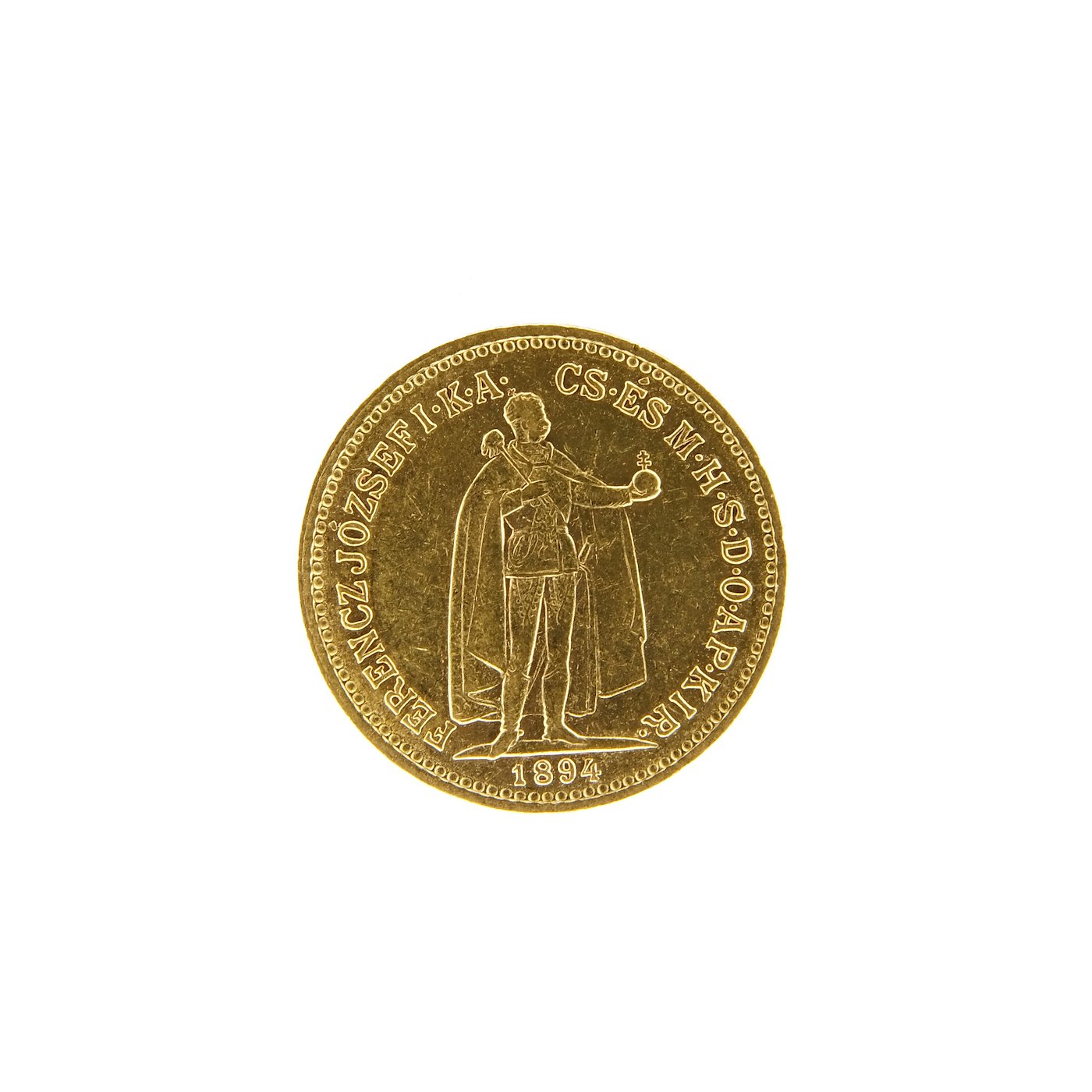 Mince - Rakousko Uhersko zlatá 10 Koruna 1894 K.B. uherská. Zlato 900/1000, hrubá hmotnost mince 3,387g