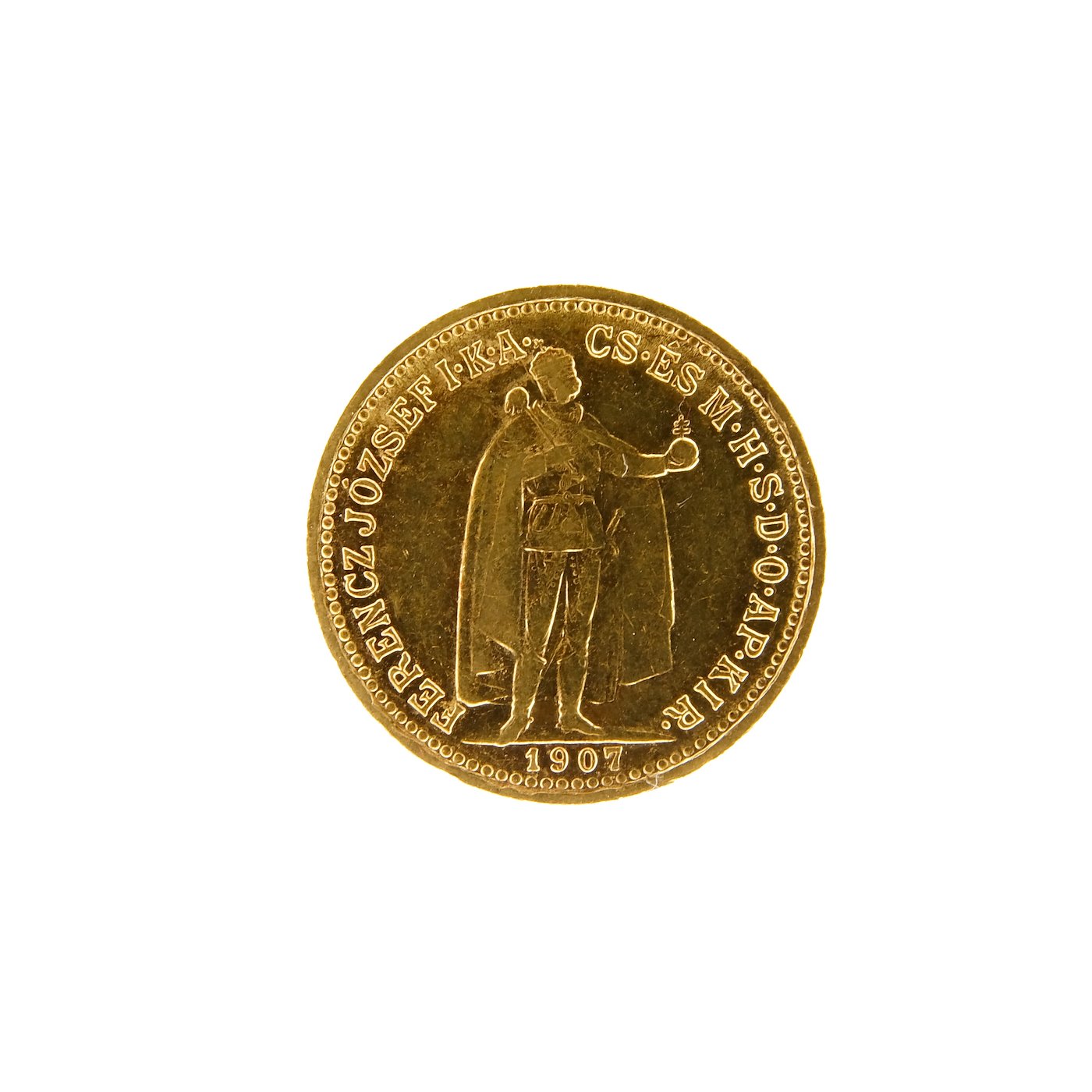 Mince - Rakousko Uhersko zlatá 10 Koruna 1908 K.B. uherská. Zlato 900/1000, hrubá hmotnost mince 3,387g