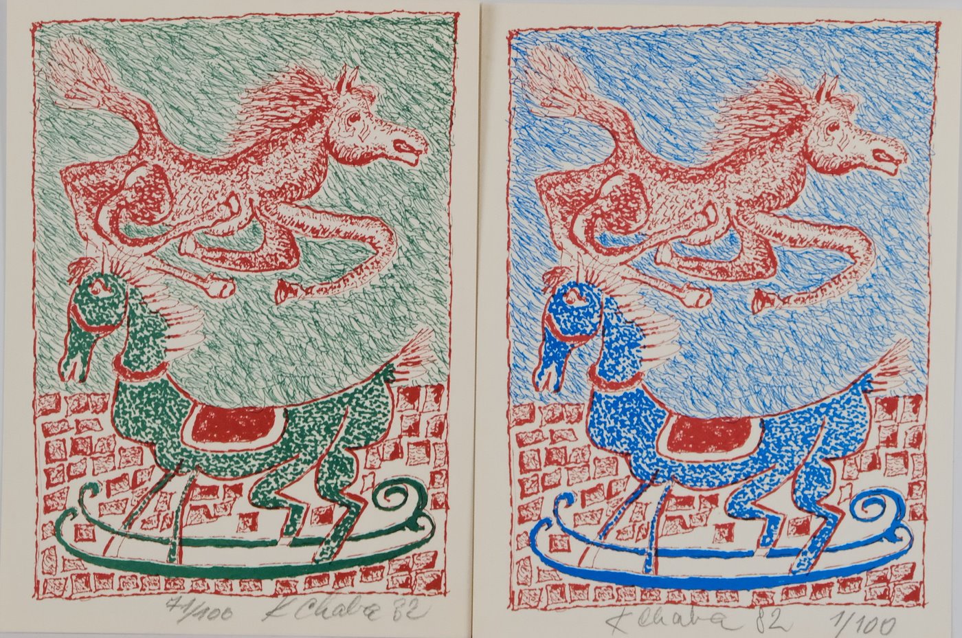 Karel Chaba - Konvolut 2 litografií-Koně