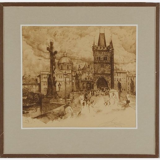 Ferdinand Engelmüller - Konvolut 2 litografií - Pražské motivy