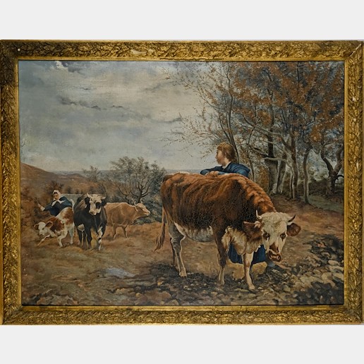 středoevropský malíř počátku 20. stol. - Krávy na pastvě