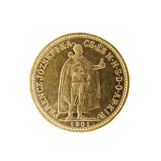 .. - Rakousko Uhersko zlatá 10 Koruna 1901 K.B. uherská, zlato 900/1000, hrubá hmotnost mince 3,387g.