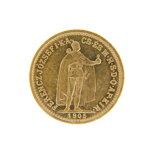 .. - Rakousko Uhersko zlatá 10 Koruna 1905 K.B. uherská, zlato 900/1000, hrubá hmotnost mince 3,387g.