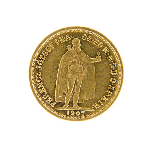 .. - Rakousko Uhersko zlatá 10 Koruna 1907 K.B. uherská, zlato 900/1000, hrubá hmotnost mince 3,387g.