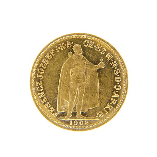 .. - Rakousko Uhersko zlatá 10 Koruna 1908 K.B. uherská, zlato 900/1000, hrubá hmotnost mince 3,387g.