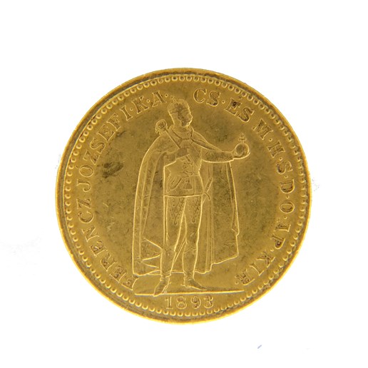 .. - Rakousko Uhersko zlatá 20 Koruna 1893 K.B. uherská, zlato 900/1000, hrubá hmotnost mince 6,78g.