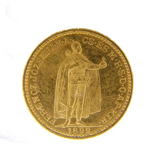 .. - Rakousko Uhersko zlatá 20 Koruna 1899 uherská, zlato 900/1000, hrubá hmotnost mince 6,78g.