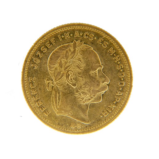.. - Rakousko Uhersko zlatý 8 zlatník/ 20 frank  1873 KB Kremnica, zlato 900/1000, hrubá hmotnost mince 6,45g.