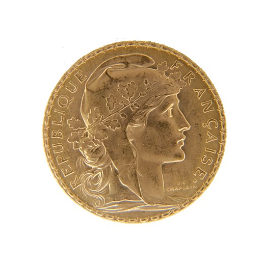 .. - Francie Zlatý 20 frank Kohout 1914, zlato 900/1000, hrubá hmotnost 6,45g.