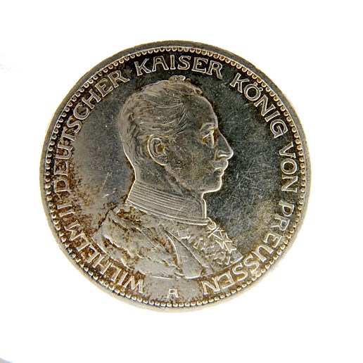 .. - Stříbrná 3 marka Prusko Wilhelm II. Německo 1914 A J113, stříbro 900/1000, hmotnost hrubá 16,667g.