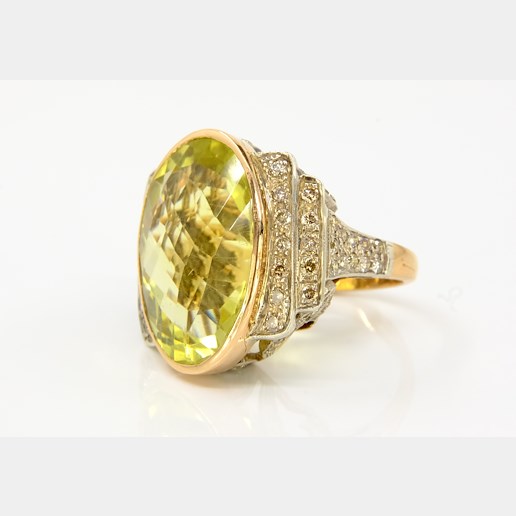 .. - Prsten s diamanty a citrinem, zlato 835/1000, hrubý hmotnost 14,45 g