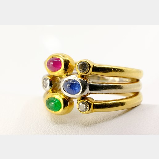 .. - Prsten s diamanty a barevnými kameny, zlato 750/1000, hrubá hmotnost 12,00 g