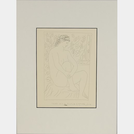 Pablo Picasso - Femme nue assise devant un Rideau