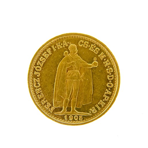 .. - Rakousko Uhersko zlatá 10 Koruna 1905 K.B. uherská,  zlato 900/1000, hrubá hmotnost 3,387g