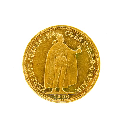 .. - Rakousko Uhersko zlatá 10 Koruna 1908 K.B. uherská, zlato 900/1000, hrubá hmotnost 3,387g