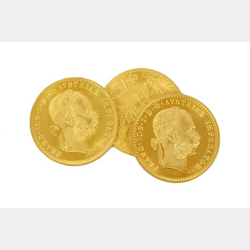 .. - Rakousko Uhersko zlatý 1 dukát 1915 pokračující ražba !!! 3 KUSY!!!, zlato 986/1000, hrubá hmotnost 3,491g