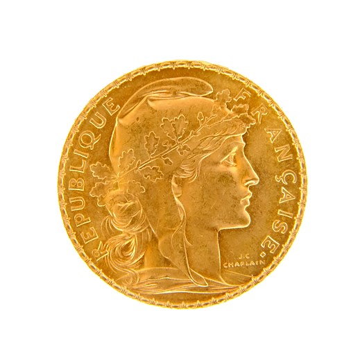 .. - Francie zlatý 20 frank ROOSTER 1914, zlato 900/1000, hrubá hmotnost 6,44g
