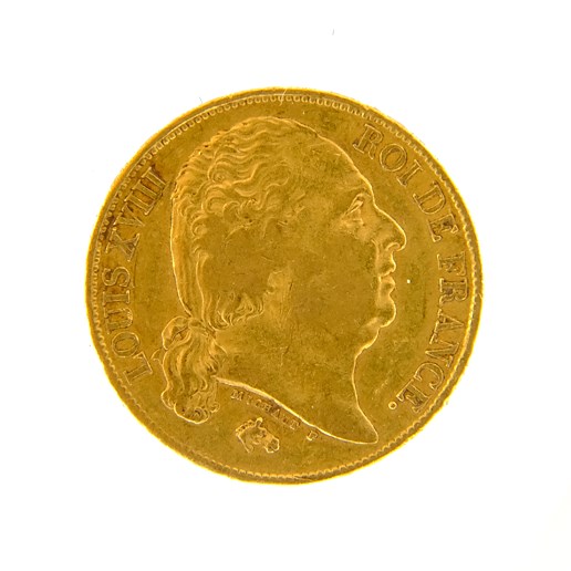 .. - Francie zlatý 20 frank LUDVÍK XVIII. 1817 A R, zlato 900/1000, hrubá hmotnost 6,45g