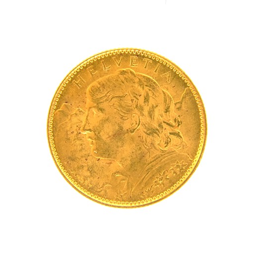 .. - Švýcarsko zlatý 10 frank VRENELI 1922, zlato 900/1000, hrubá hmotnost 3,22g
