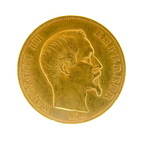 .. - Francie 50 frank 1859 A Napoleon III. Znak kotvy, zlato 900/1000, hmotnost hrubá 16,12 g