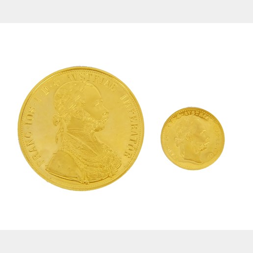 .. - Rakousko Uhersko sada 2 mincí 1 dukát 1915 a 4 dukát 1915 pokračující ražba v etue, zlato 986/1000, 1 dukát hrubá hmotnost 3,491 g, 4 dukát hrubá hmotnost 13,964 g
