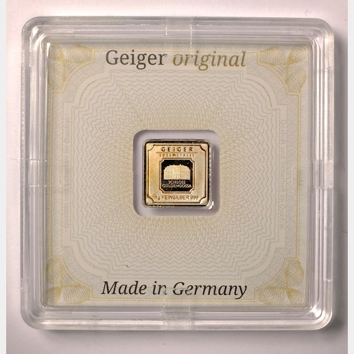 .. - Stříbrné ražené ingoty 2x 1 g, stříbro 999/1000, zámek Guldengossa od švýcarské společnosti Geiger