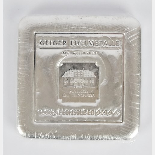.. - Stříbrný ražený ingot 1000 g, stříbro 999,9/1000, zámek Guldengossa od švýcarské společnosti Geijer