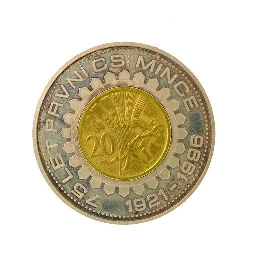 .. - Stříbrná medaile k výročí první Československé mince 20 haléř 1921 vsazen do stříbrné medaile punc, stříbro 999/1000, hrubá hmotnost 29,5 g