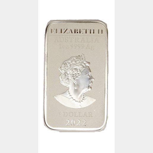 .. - Stříbro AUSTRÁLIE 1 unce DRAK Rectangle 2022 Královna Alžbeta II., stříbro 999/1000, hrubá hmotnost 31,1g
