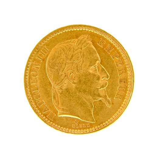 Mince - Francie zlatý 20 frank NAPOLEON III. 1862 BB Štrasbourg znak Kotva, zlato 900/1000, hrubá hmotnost 6,45g
