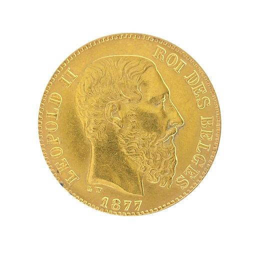.. - Belgie zlatý 20 frank Leopold II. 1877, zlato 900/1000, hrubá hmotnost 6,45 g