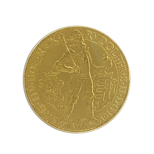 .. - Zlatý 2 dukát RUDOLFA II. 1603 ražba 2022, zlato 999/1000, hrubá hmotnost 6,98g