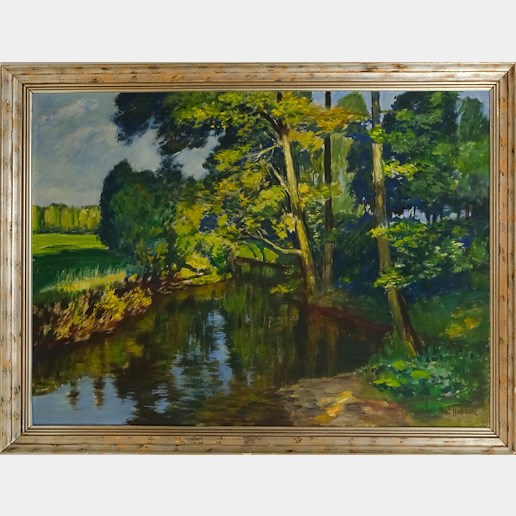 Antonín Hudeček - Krajina se stromy u řeky