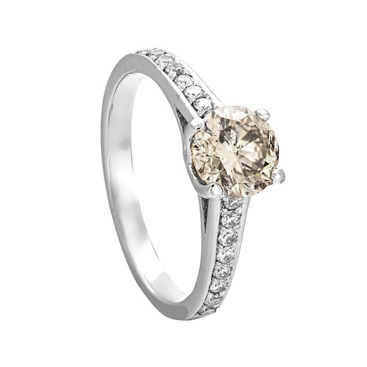 .. - Luxusní prsten s 1,36 ct Light Brown Diamantem a 0,24 ct Diamanty, zlato 585/1000, hrubá hmotnost 3,45 g