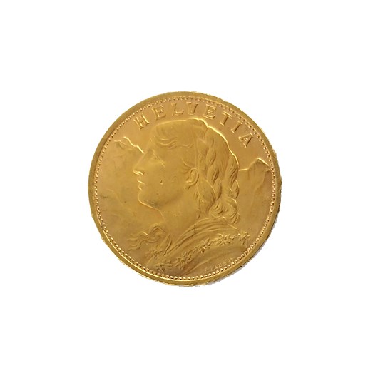 .. - Švýcarsko zlatý 20 frank VRENELI 1930 B Bern, zlato 900/1000, hrubá hmotnost 6,5 g, průměr