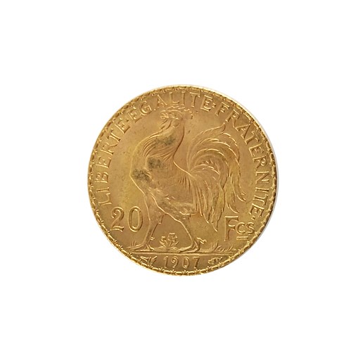 .. - Francie zlatý 20 frank ROOSTER 1907, zlato 900/1000, hrubá hmotnost 6,44 g